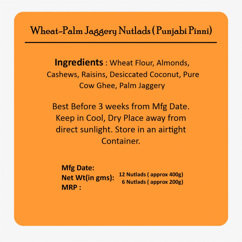 Motia's Nutlads Home Made Traditional Wheat Laddu (Punjabi Pinni)-Palm Jaggery