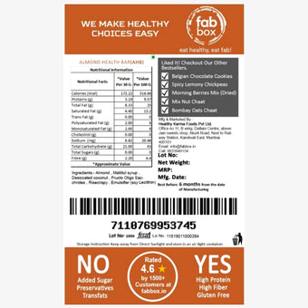 FabBox Almond Health Bar (4 Bars) 120 Gm