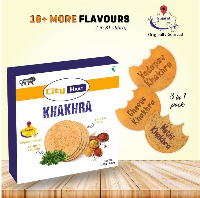Cheesy Khakhra Combo 3* 200Gm In 1 Pack (VadaPav, Cheese, Methi)