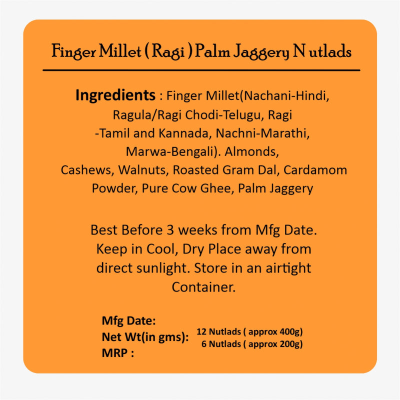 Motia's Nutlads Home Made Traditional Finger Millet(Ragi) Laddu-Palm Jaggery