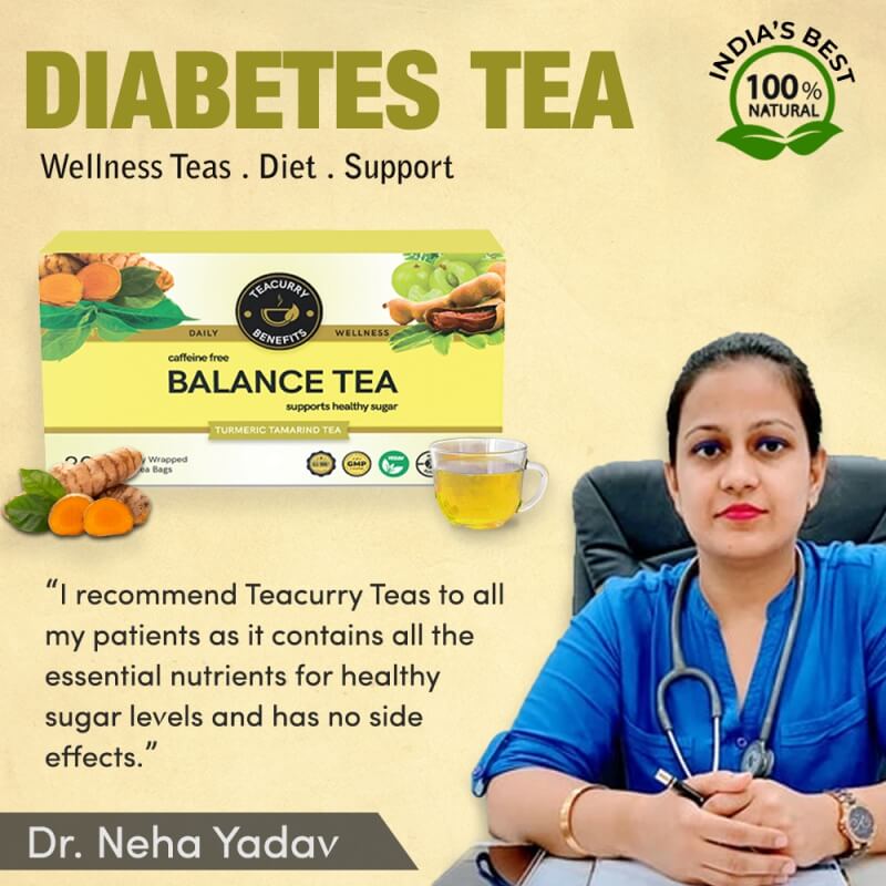 Teacurry Diabetes Support Tea (1 Month Pack | 30 Tea Bags) - Balance Tea With Diet Chart To Help With Sugar Levels