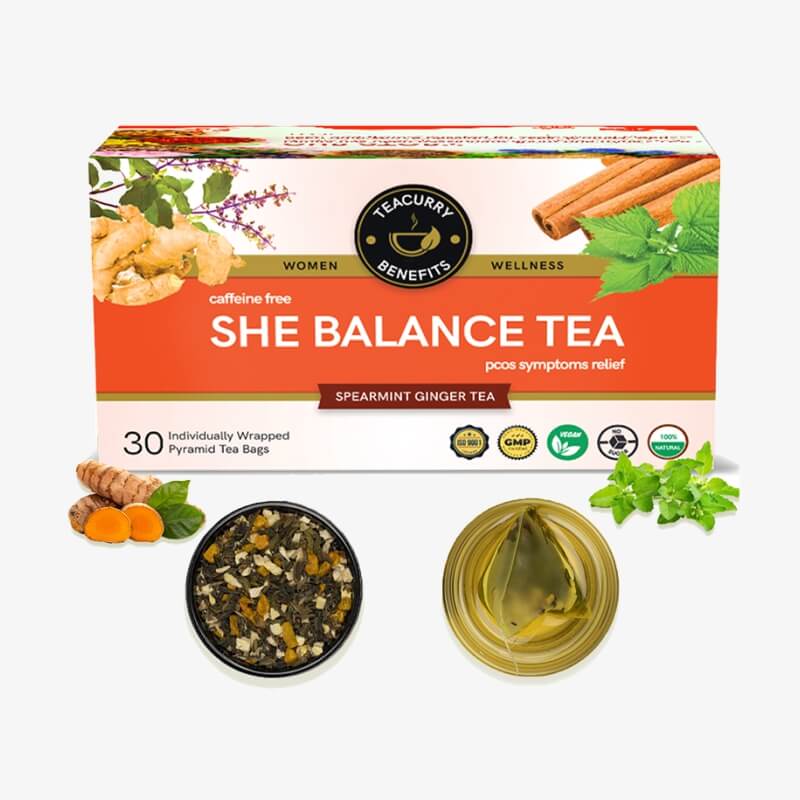 Teacurry Pcos Pcod Tea (1 Month Pack | 30 Tea Bags) - She Balance Tea With Diet Chart To Help With Hormone, Period And Weight