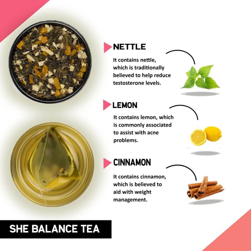 Teacurry Pcos Pcod Tea (1 Month Pack | 30 Tea Bags) - She Balance Tea With Diet Chart To Help With Hormone, Period And Weight